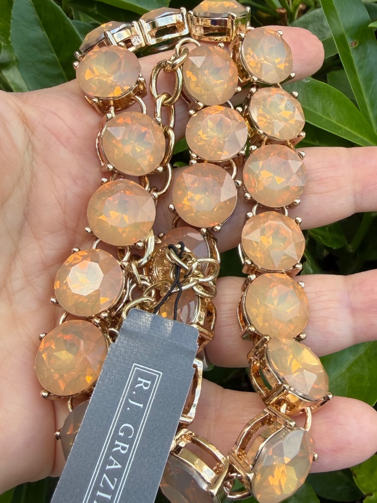 R.J Graziano Large Peach Moonstone Opalite Tennis Chunky Statement Necklace Bnwt